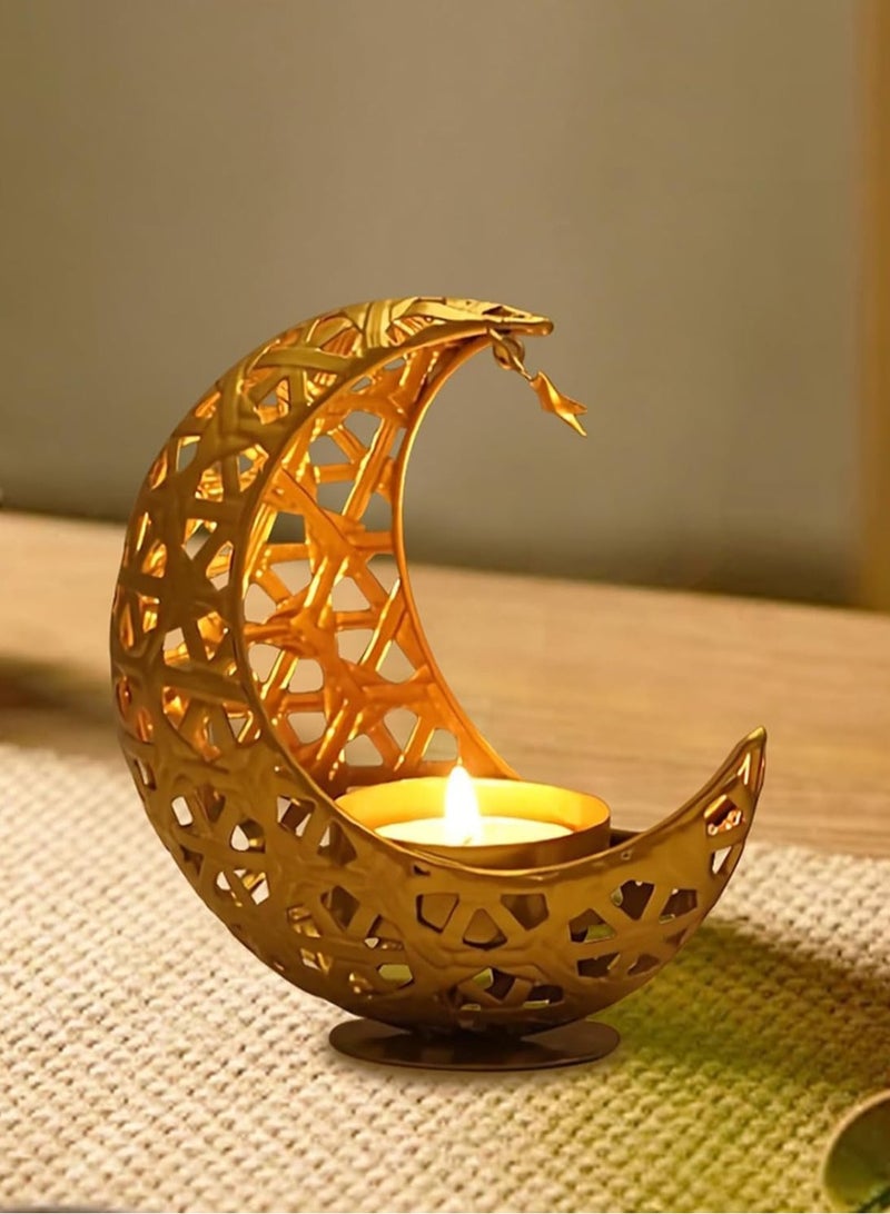 LOOPITYS Ramadan Moon Candlestick (excluding candles), gold color, modern candlestick, table decoration for the festival of Ramadan, Eid al-Fitr decoration, candlestick, living room decoration - Image 1