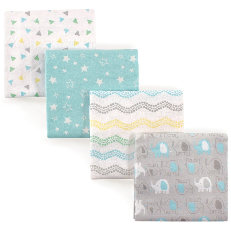 Luvable Friends Unisex Baby Cotton Flannel Receiving Blankets, Basic Elephant 4-Pack, One Size - Image 2