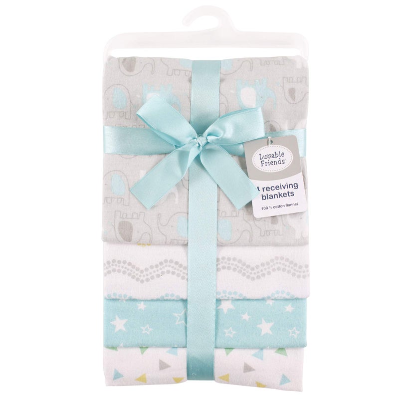 Luvable Friends Unisex Baby Cotton Flannel Receiving Blankets, Basic Elephant 4-Pack, One Size - Image 3