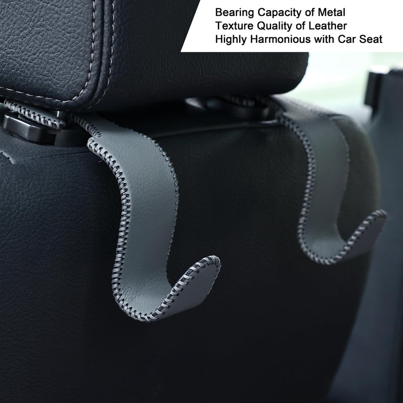 Amooca Car Seat Headrest Hook Universal Vehicle Storage Hanger Leather with Metal Car Seat Back Organizer for Handbag Purse Coat Grey 2 Pack - Image 3