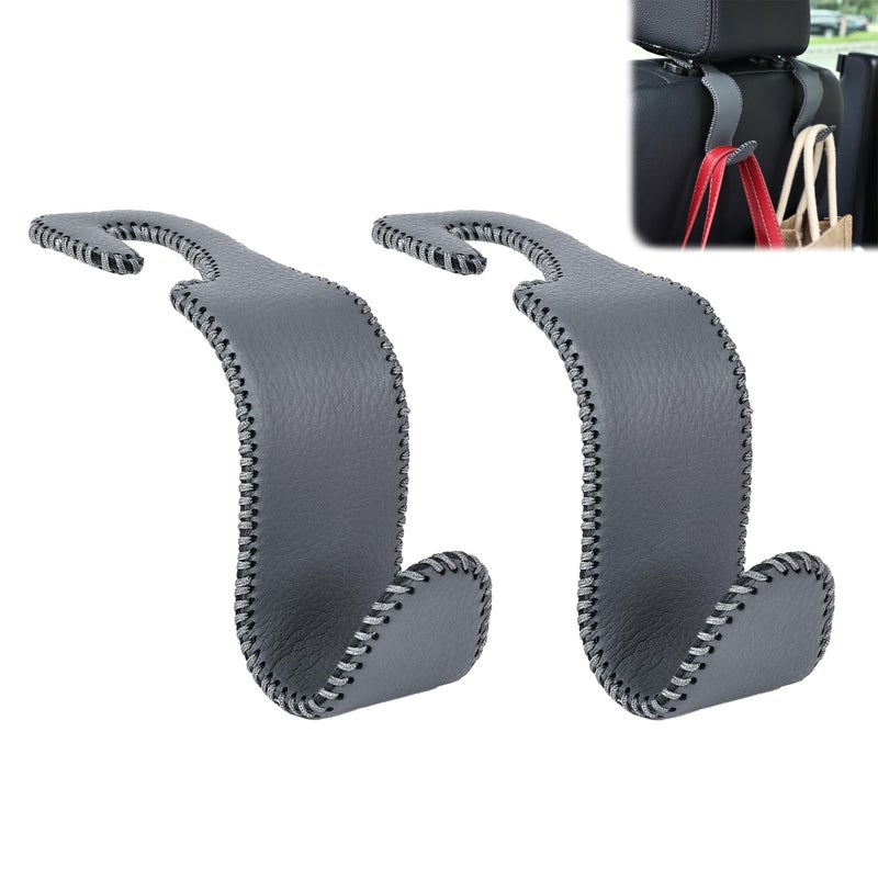 Amooca Car Seat Headrest Hook Universal Vehicle Storage Hanger Leather with Metal Car Seat Back Organizer for Handbag Purse Coat Grey 2 Pack - Image 1