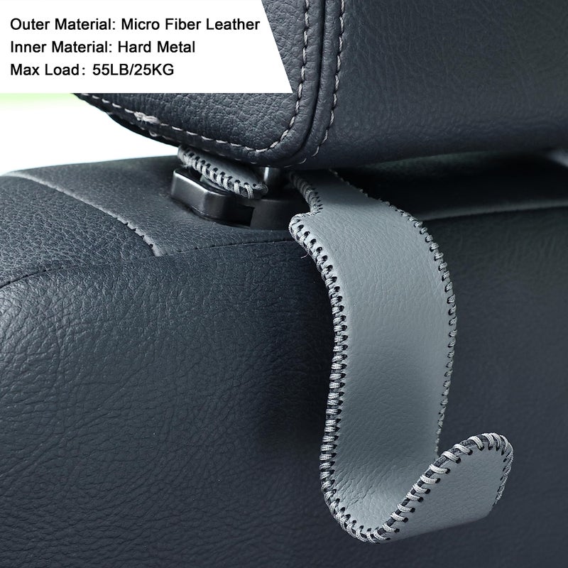 Amooca Car Seat Headrest Hook Universal Vehicle Storage Hanger Leather with Metal Car Seat Back Organizer for Handbag Purse Coat Grey 2 Pack - Image 4