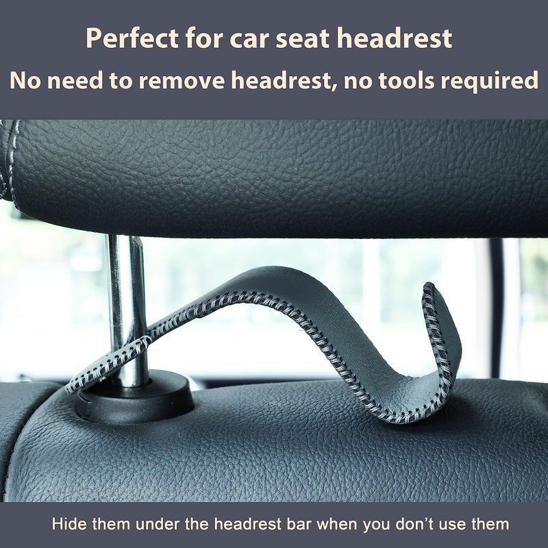 Amooca Car Seat Headrest Hook Universal Vehicle Storage Hanger Leather with Metal Car Seat Back Organizer for Handbag Purse Coat Grey 2 Pack - Image 5