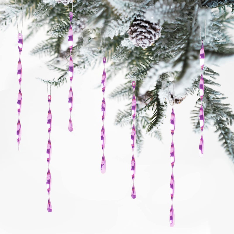 Luxtea 24 PCS Christmas Hanging Ornaments Twisted Aluminum Icicles for Wedding Halloween Holiday Tree Decorations (Shiny 7''  Light Purple) - Image 1