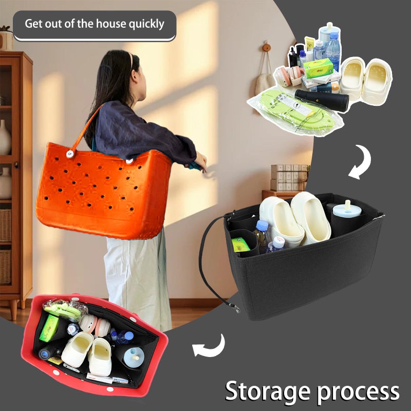 Lckaey Rubber Beach Bag Organizer Compatible with Bo Bag Tote,Divider Pouch for Bo Bags Accessories Felt Insert3018black-L - Image 4