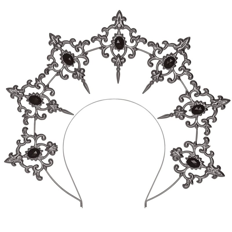 L'VOW Mary Halo Crown Baroque Saint Headband Bridal Wedding HeaddressTiara and Crown for Women Lolita Gothic Costume(S1-Silver) - Image 1