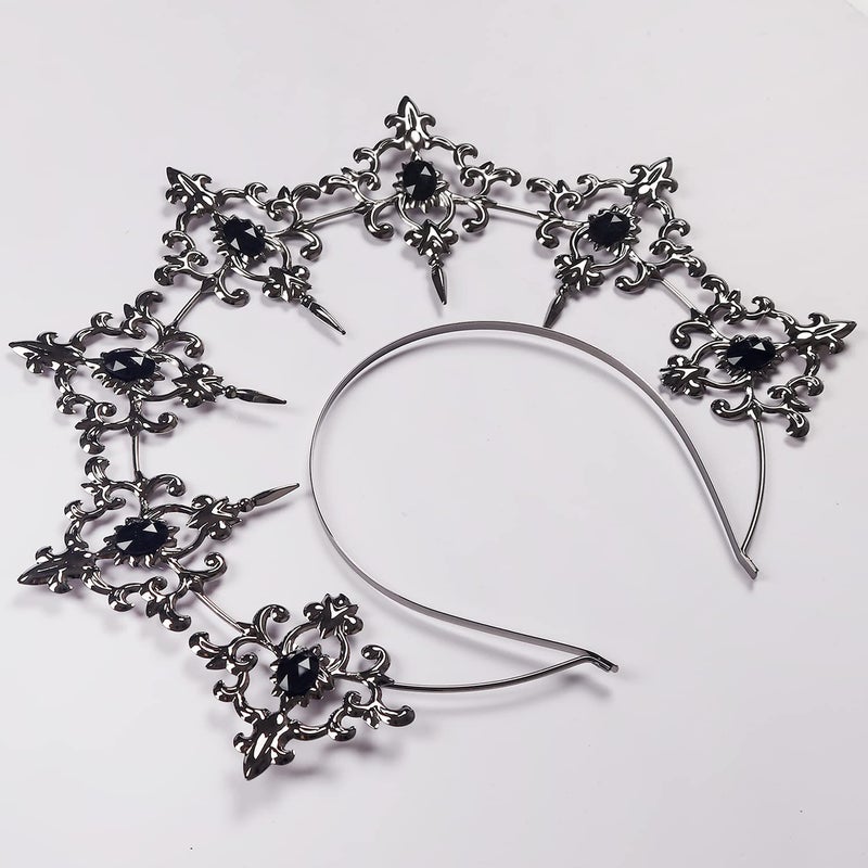 L'VOW Mary Halo Crown Baroque Saint Headband Bridal Wedding HeaddressTiara and Crown for Women Lolita Gothic Costume(S1-Silver) - Image 5
