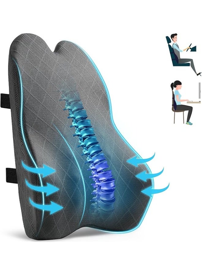 وسادة دعم ظهر قطنية كبيرة من الميموري فوم - مسند ظهر مريح لكرسي المكتب والسيارة والمنزل والكرسي المتحرك - أساسية لتخفيف الضغط وآلام الظهر - Image 1