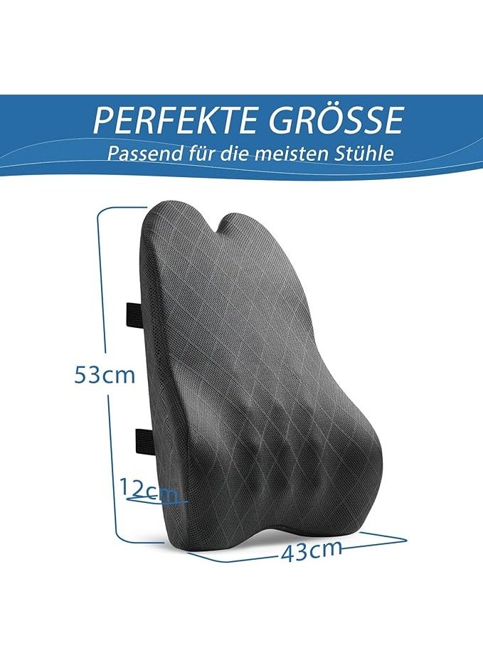 وسادة دعم ظهر قطنية كبيرة من الميموري فوم - مسند ظهر مريح لكرسي المكتب والسيارة والمنزل والكرسي المتحرك - أساسية لتخفيف الضغط وآلام الظهر - Image 3