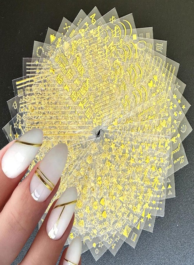 SPLOCUDU 30 Sheets Gold Nail Stickers Decals Gold Star Line Nail Decals 3D Self-Adhesive Nail Art Stickers Flower Butterfly Nail Supplies for DIY Acrylic Nails for Women - Image 1