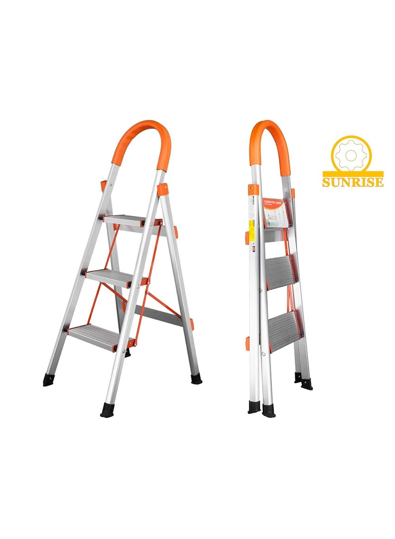SUNRISE 3 Steps Ladder Aluminum Folding Step Stool With Anti Slip Sturdy And Wide Pedal Lightweight Portable Multi Use Step Ladder For Home And Kitchen Use Space Saving  - Image 1