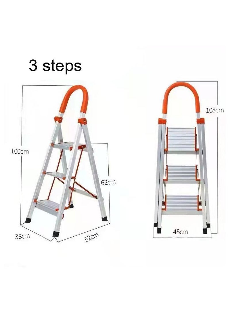 SUNRISE 3 Steps Ladder Aluminum Folding Step Stool With Anti Slip Sturdy And Wide Pedal Lightweight Portable Multi Use Step Ladder For Home And Kitchen Use Space Saving  - Image 2
