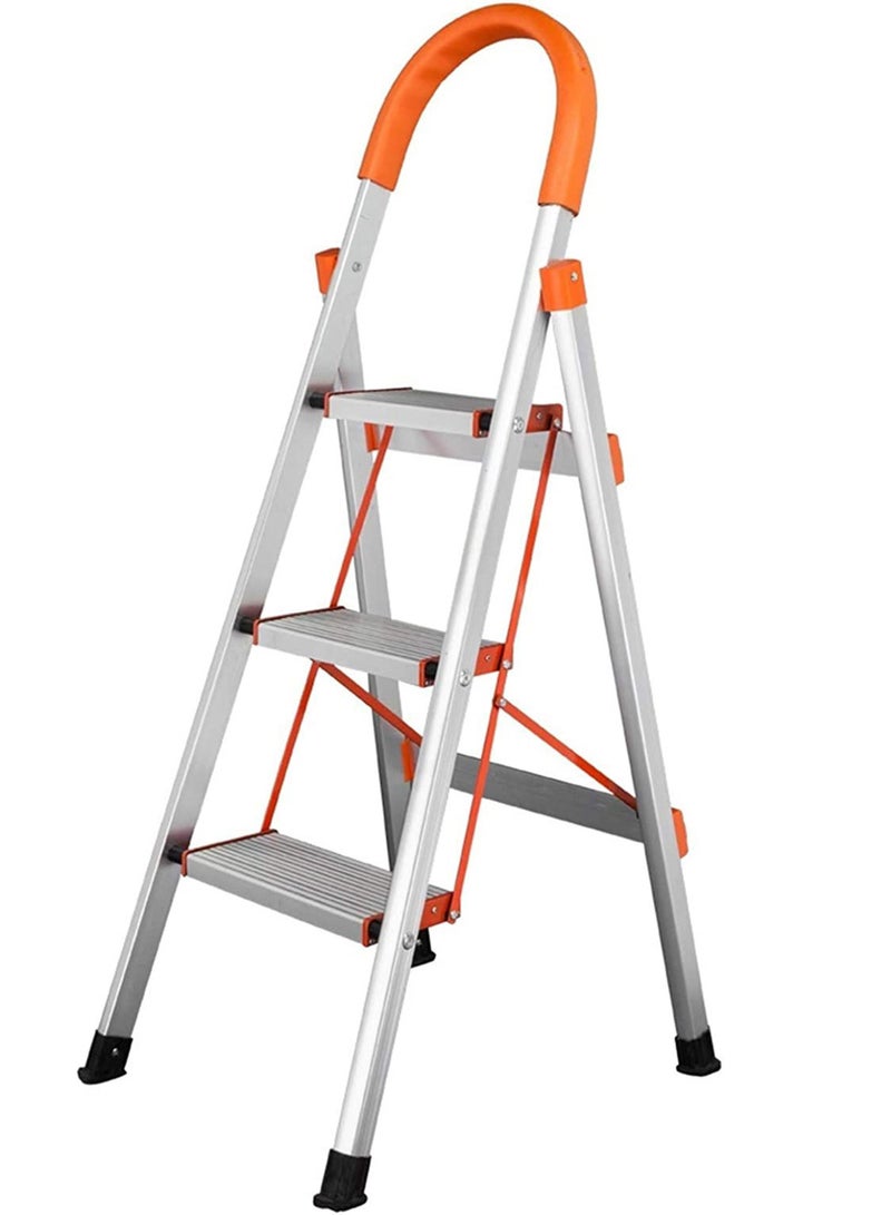 SUNRISE 3 Steps Ladder Aluminum Folding Step Stool With Anti Slip Sturdy And Wide Pedal Lightweight Portable Multi Use Step Ladder For Home And Kitchen Use Space Saving  - Image 4