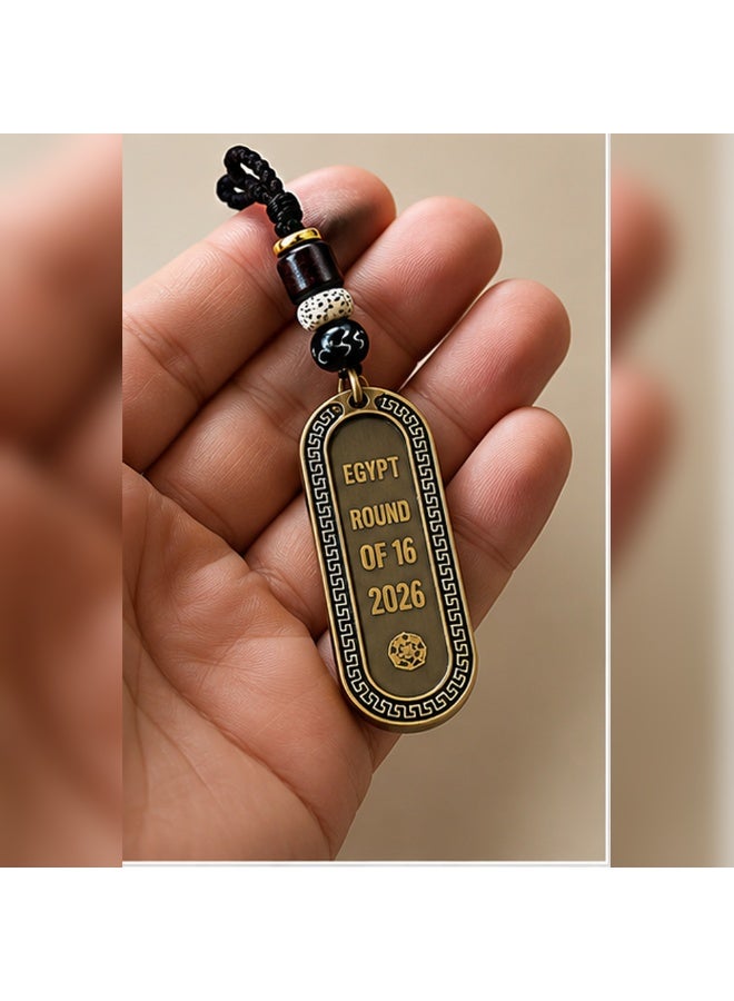 Egypt Round of 16 2026 Commemorative Metal Hanging Keychain with Braided Cord and Decorative Beads, Antique Bronze and Black, 1 Piece - Image 5