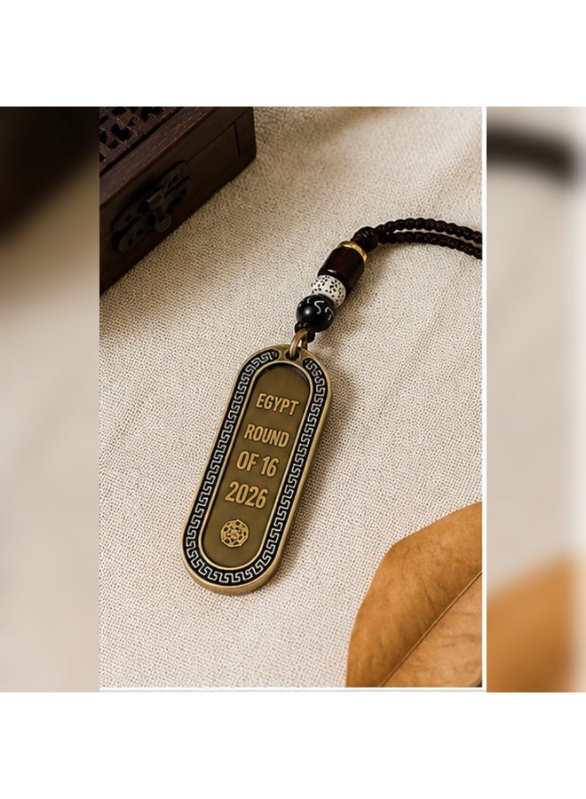 Egypt Round of 16 2026 Commemorative Metal Hanging Keychain with Braided Cord and Decorative Beads, Antique Bronze and Black, 1 Piece - Image 4