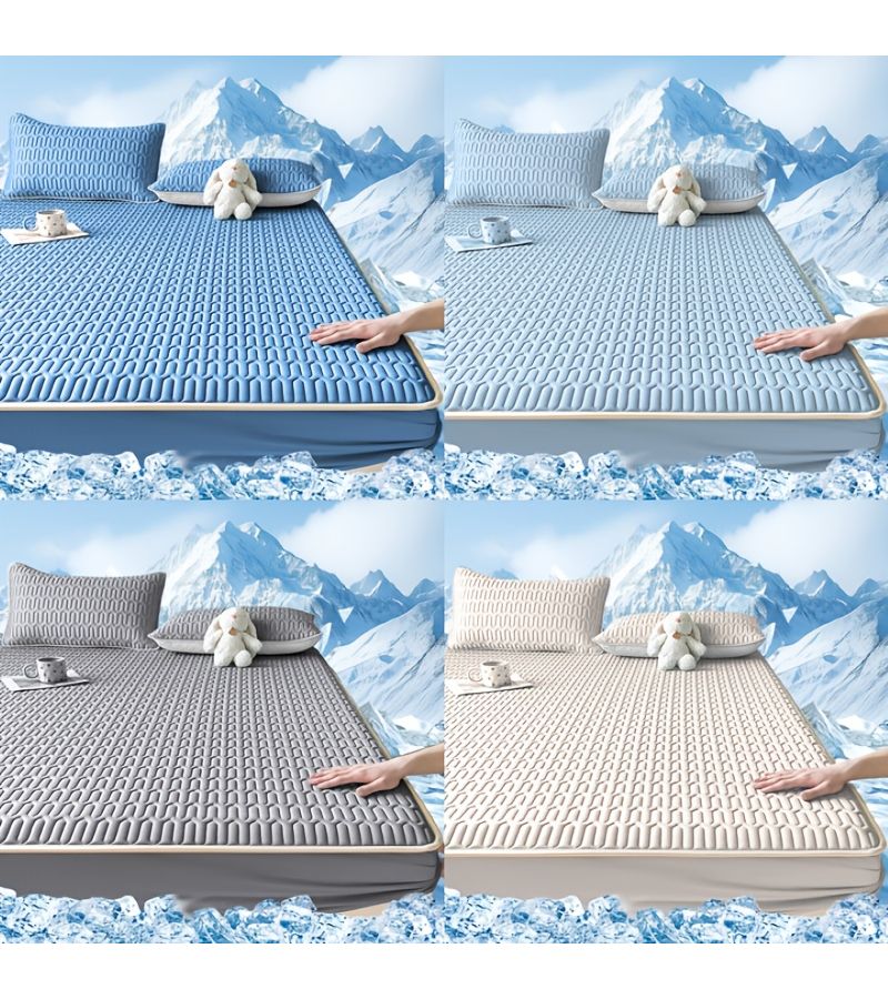 1pc Solid Color Cooling Mat with Fitted Sheet Design Sky Blue 78.74 86.61 Inch Ice Fiber Fabric Feel Effectively Protecting The Mattress Suitable For Mattresses Height Less Than 30 Summer Cool - Image 1