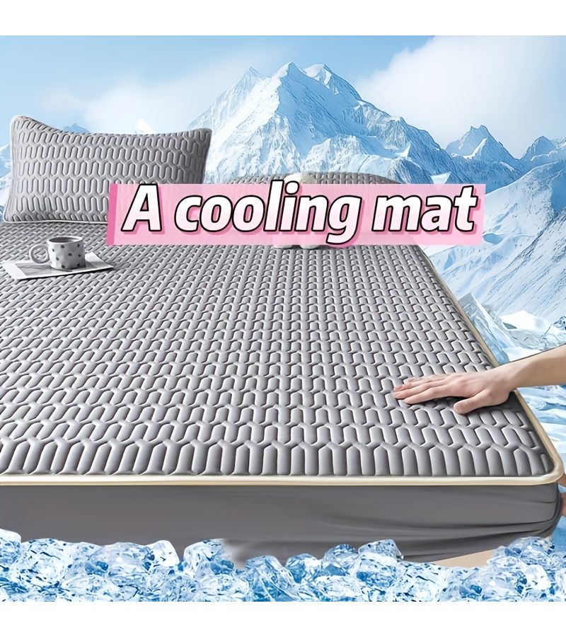 1pc Solid Color Cooling Mat with Fitted Sheet Design Sky Blue 78.74 86.61 Inch Ice Fiber Fabric Feel Effectively Protecting The Mattress Suitable For Mattresses Height Less Than 30 Summer Cool - Image 2