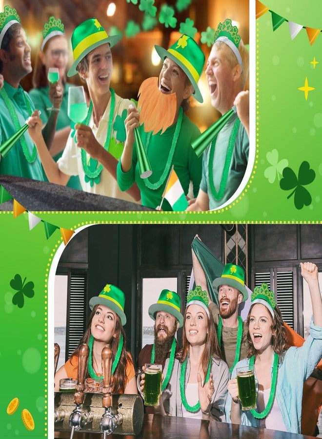 Hotop 30 Pcs St Patricks Day Party Favors Costume Accessories Bulk Include 5 St Patricks Day Top Hats 10 Plastic Necklace Leis 5 Glitter Clover Tiaras Headbands 10 Green Horn for Irish Parade Party Supplies - Image 4