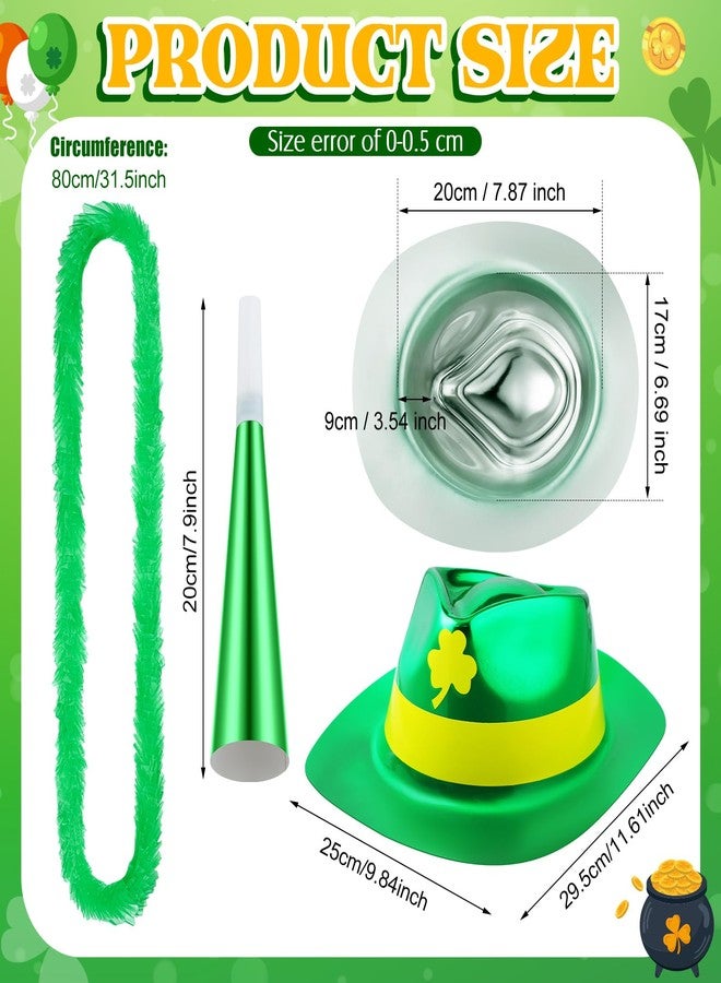 Hotop 30 Pcs St Patricks Day Party Favors Costume Accessories Bulk Include 5 St Patricks Day Top Hats 10 Plastic Necklace Leis 5 Glitter Clover Tiaras Headbands 10 Green Horn for Irish Parade Party Supplies - Image 2