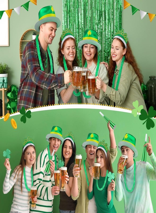 Hotop 30 Pcs St Patricks Day Party Favors Costume Accessories Bulk Include 5 St Patricks Day Top Hats 10 Plastic Necklace Leis 5 Glitter Clover Tiaras Headbands 10 Green Horn for Irish Parade Party Supplies - Image 5