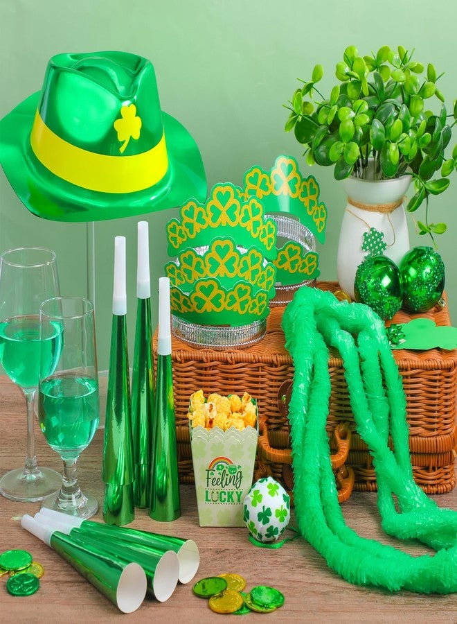 Hotop 30 Pcs St Patricks Day Party Favors Costume Accessories Bulk Include 5 St Patricks Day Top Hats 10 Plastic Necklace Leis 5 Glitter Clover Tiaras Headbands 10 Green Horn for Irish Parade Party Supplies - Image 3