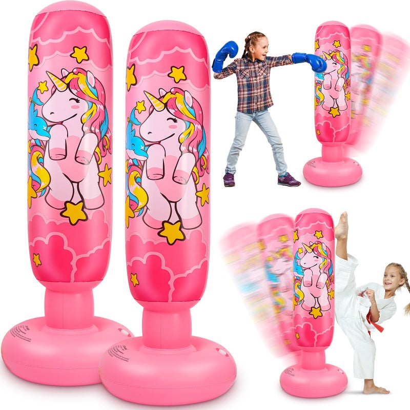 Vinsatin 2 Pcs 47 Kids Punching Bag Girls Stable Inflatable Boxing Bag Unicorn Heavy Punch with Instant Bounce Back Movement Kids Workout Equipment Karate Gifts for Girls Karate Taekwond - Image 2