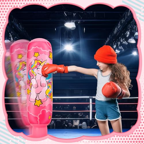 Vinsatin 2 Pcs 47 Kids Punching Bag Girls Stable Inflatable Boxing Bag Unicorn Heavy Punch with Instant Bounce Back Movement Kids Workout Equipment Karate Gifts for Girls Karate Taekwond - Image 3