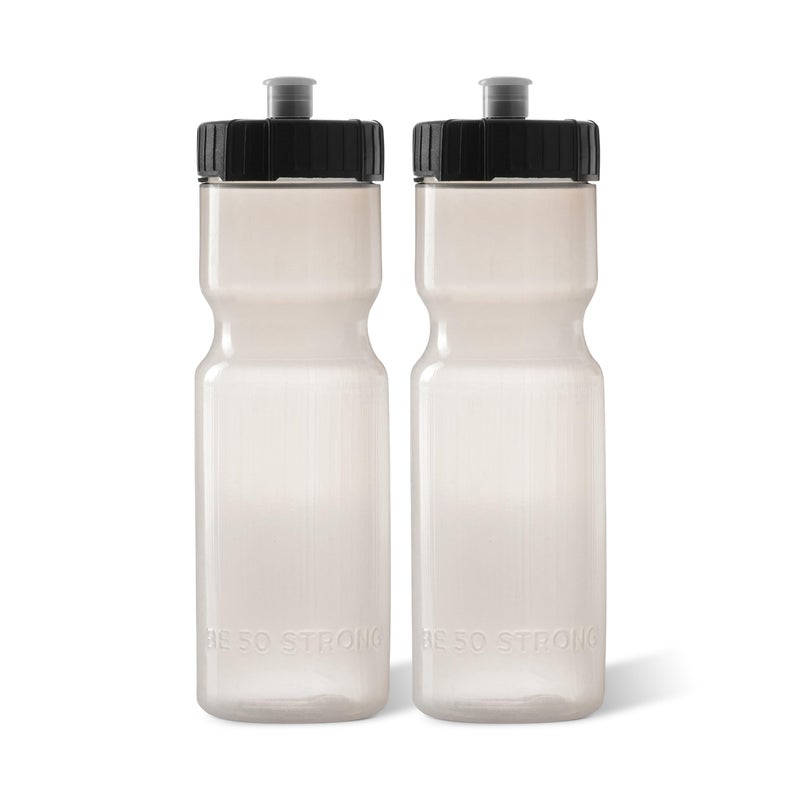 50 Strong Sports Squeeze Water Bottle 2 Pack - 22 oz. BPA Free Easy Open Push/Pull Cap - USA Made (Clear) - Image 1