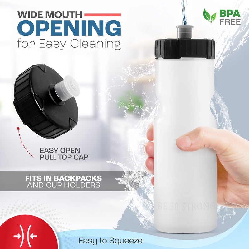 50 Strong Sports Squeeze Water Bottle 2 Pack - 22 oz. BPA Free Easy Open Push/Pull Cap - USA Made (Clear) - Image 2