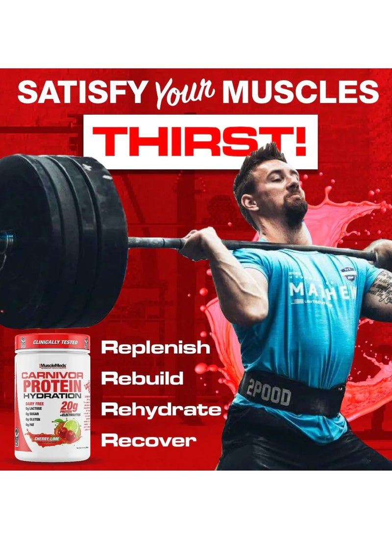 MuscleMeds Carnivor Protein Hydration Drink Powder, 20g Refreshing Protein Isolate, Lactose Free, Sugar Free, Electrolytes, Muscle Building, Recovery, Halal Certified, Cherry Lime, 20 Serve - Image 3