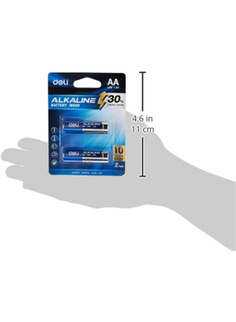 Deli Alkaline Batteries – 2-Pack, AA LR6 -High Power, Leak-Proof Design, Long Shelf Life up to 10 Years, E18500 – Blue/Silver - Image 2