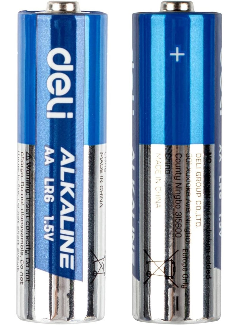 Deli Alkaline Batteries – 2-Pack, AA LR6 -High Power, Leak-Proof Design, Long Shelf Life up to 10 Years, E18500 – Blue/Silver - Image 3