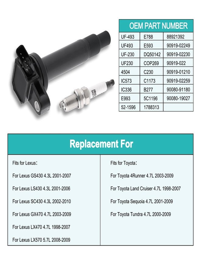 AULINK Set of 8 UF493 Ignition Coil Pack & 4504 Spark Plugs For Lexus GS430 LS430 SC430 GX470 LX470 LX570,for Toyota 4Runner Land Cruiser Sequoia Tundra 4.3L 4.7L 5.7L UF230 IC336 - Image 4