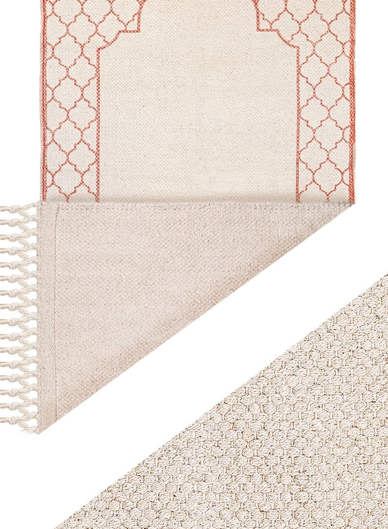 خمسة سجادة صلاة إسلامية من "خامسا كومفورت" مزودة ببطانة إسفنجية إضافية لتخفيف الضغط وامتصاص الحركة، مقاس للبالغين 65 سم × 110 سم، بتصميم عربي من قماش قطني عضوي ناعم 100%، تصميم عربي مصنوع يدويًا | زهري - وردي - Image 2