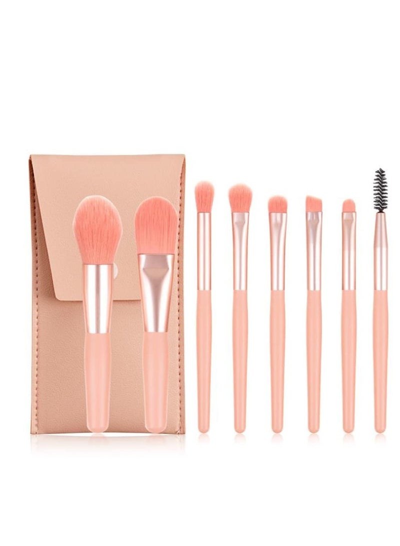 maffick Maffcik Makeup Brushes Set with Bag, 8pcs Travel Makeup Brush Kit, Mini Cosmetic Brushes for Face Foundation Blush Eye Shadow, Wooden Handle Synthetic Bristle - Image 1