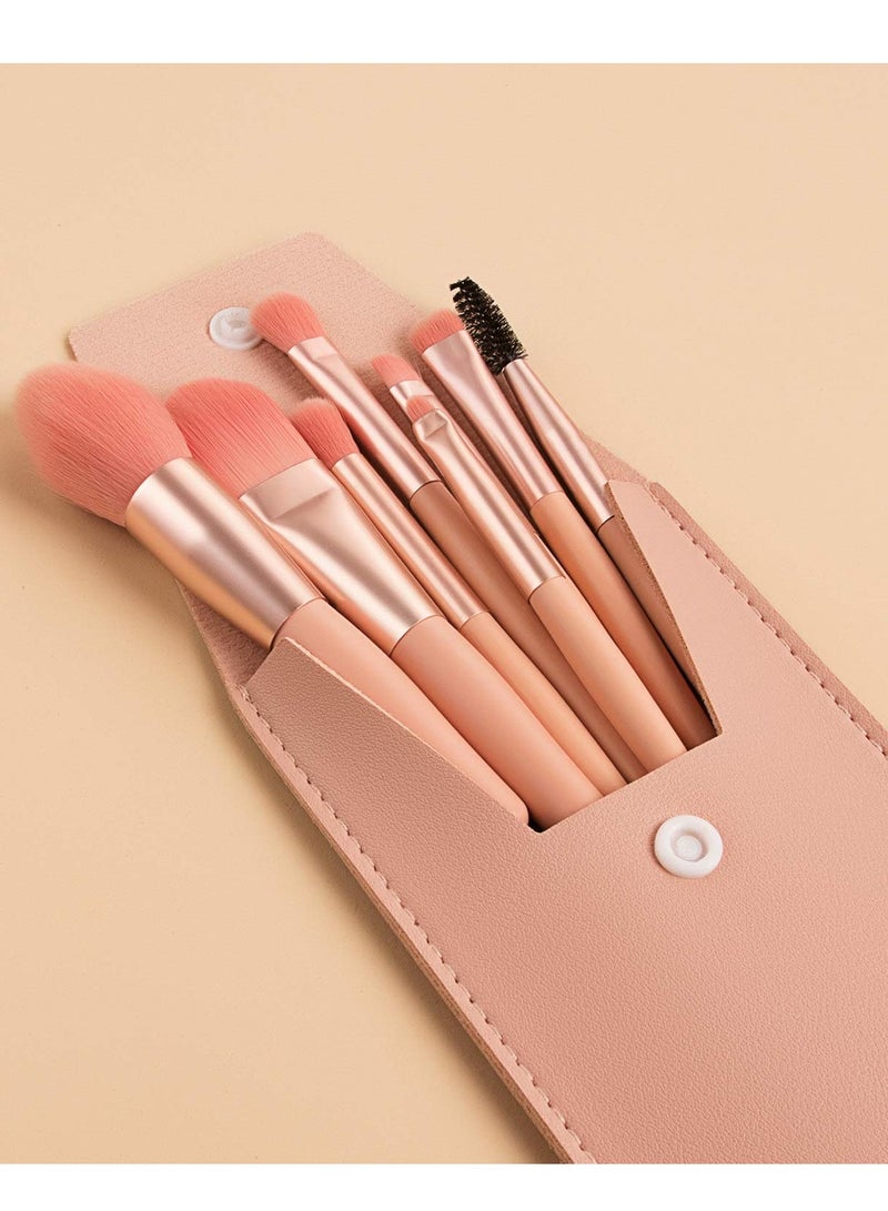 maffick Maffcik Makeup Brushes Set with Bag, 8pcs Travel Makeup Brush Kit, Mini Cosmetic Brushes for Face Foundation Blush Eye Shadow, Wooden Handle Synthetic Bristle - Image 4