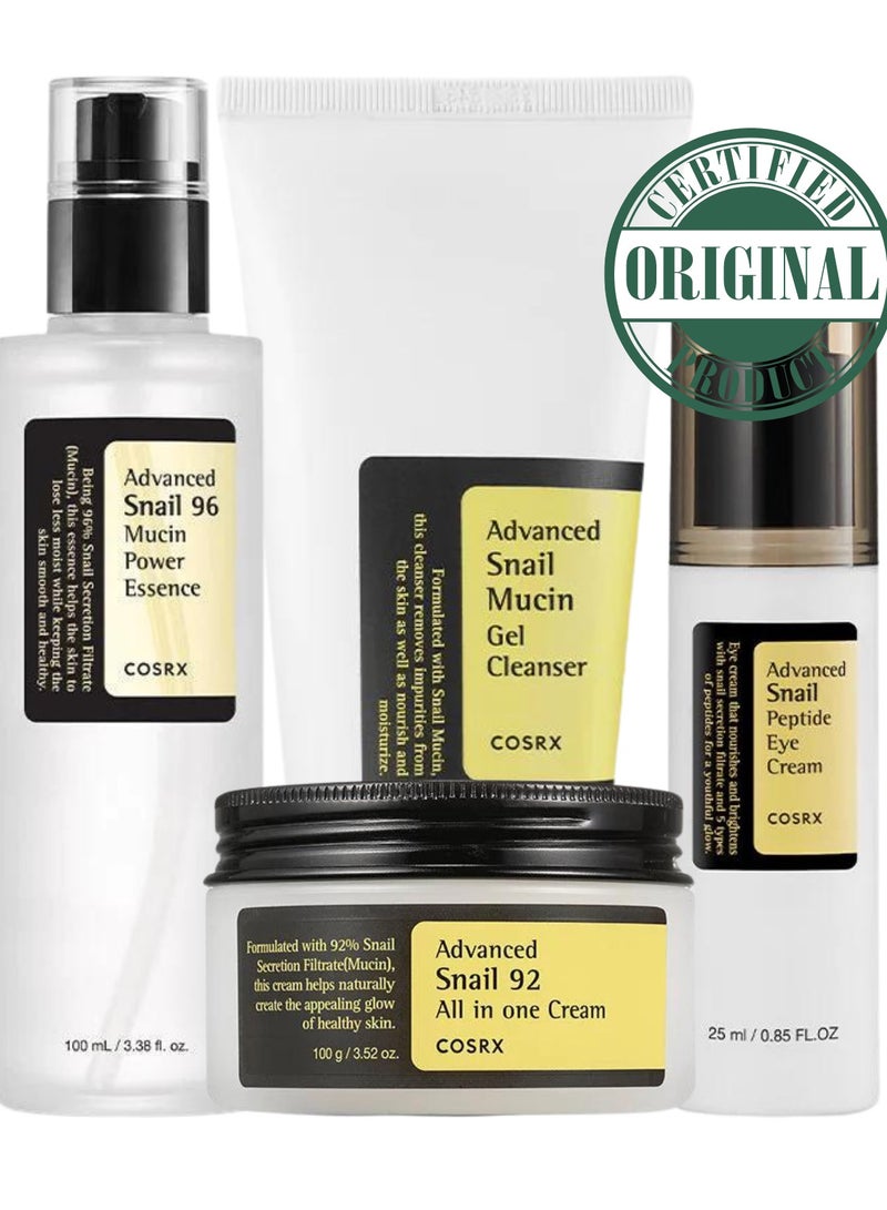 COSRX Complete Snail Skincare Pack Advanced Snail 96 Mucin Power Essence, 92 All-in-One Cream, Peptide Eye Cream, And Mucin Gel Cleanser 375ml - Image 1