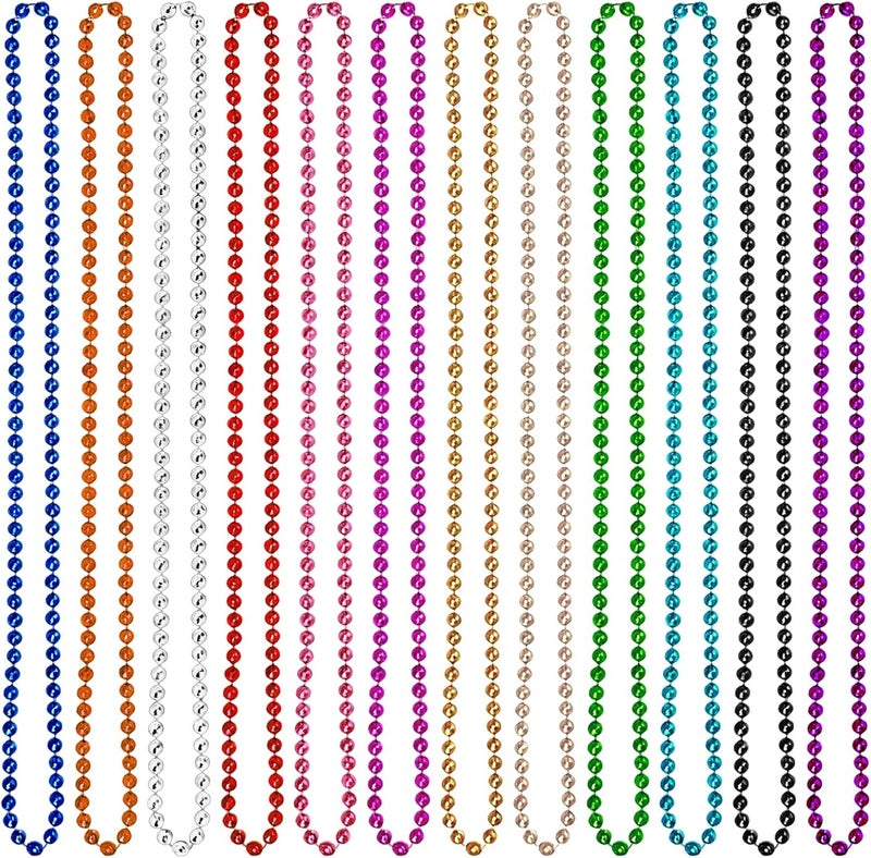 Weoxpr Faux Pearl Bead Necklaces Bulk,Mardi Gras Beads Necklace for Kids,32 Inch Faux Pearl Necklaces for Women Wedding Birthday Accessory for Party Decorations (12 Pcs of Multiolor/20 Pcs of White) - Image 1