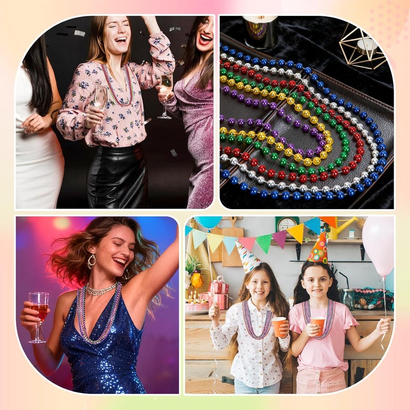 Weoxpr Faux Pearl Bead Necklaces Bulk,Mardi Gras Beads Necklace for Kids,32 Inch Faux Pearl Necklaces for Women Wedding Birthday Accessory for Party Decorations (12 Pcs of Multiolor/20 Pcs of White) - Image 4
