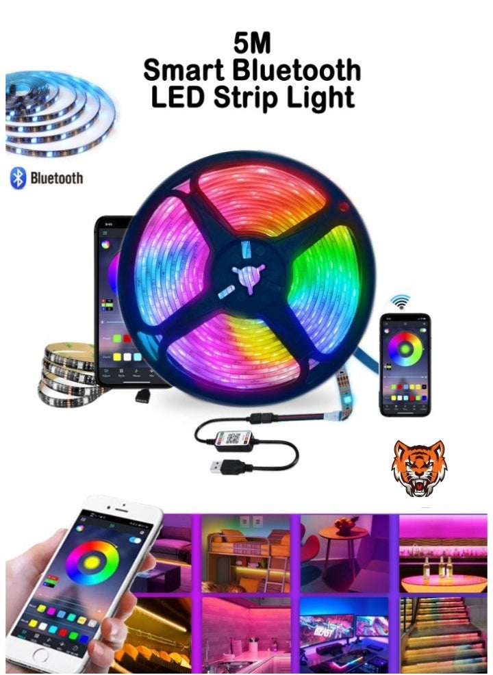 TIGER 5M Bluetooth RGB LED Strip Light – Music Sync, Phone Control, Flexible Colorful Lighting for Home Decor, Kitchen, Bedroom, TV Backlight, and More - Image 1