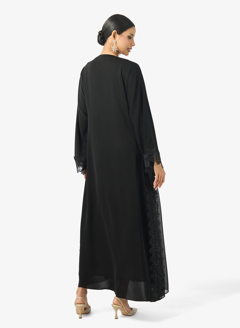 hayas closet Flared Sleeve Lace Detailed Abaya - Image 2