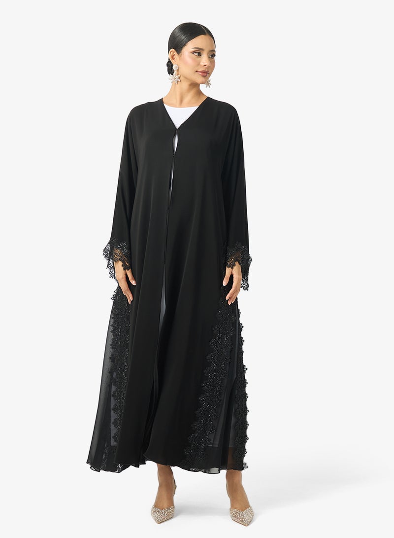 hayas closet Flared Sleeve Lace Detailed Abaya - Image 5
