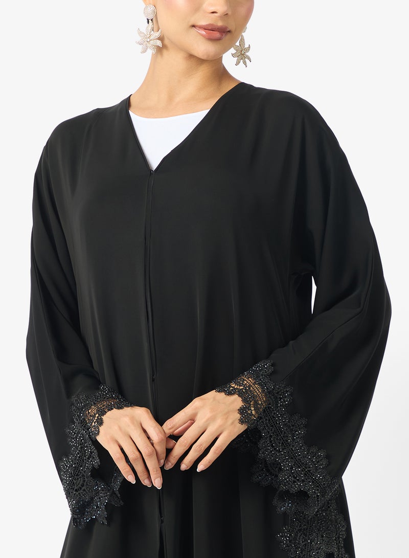 hayas closet Flared Sleeve Lace Detailed Abaya - Image 3