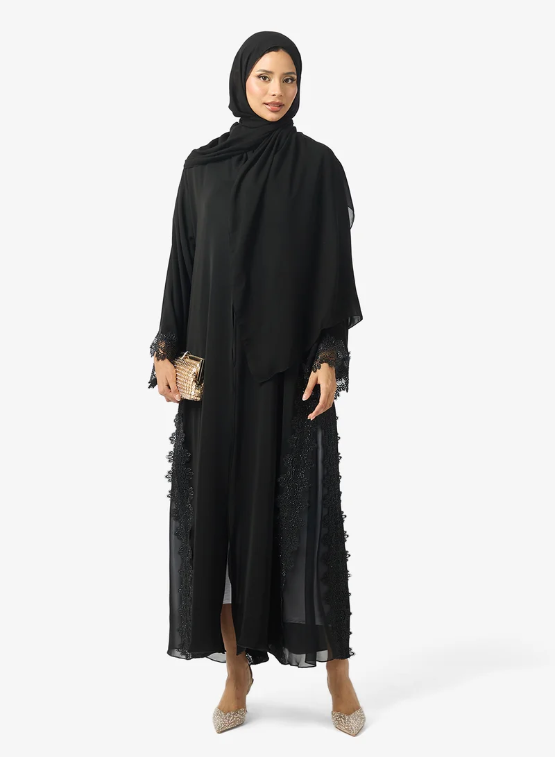 Flared Sleeve Lace Detailed Abaya
