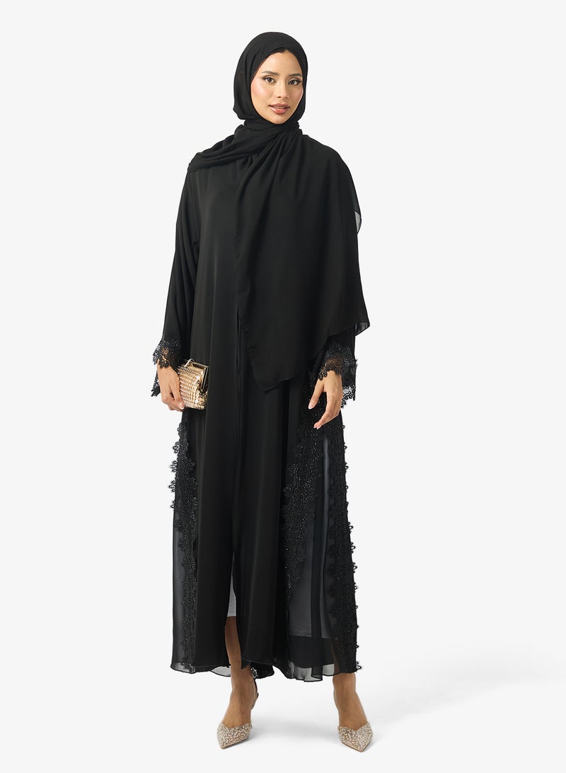 hayas closet Flared Sleeve Lace Detailed Abaya - Image 1