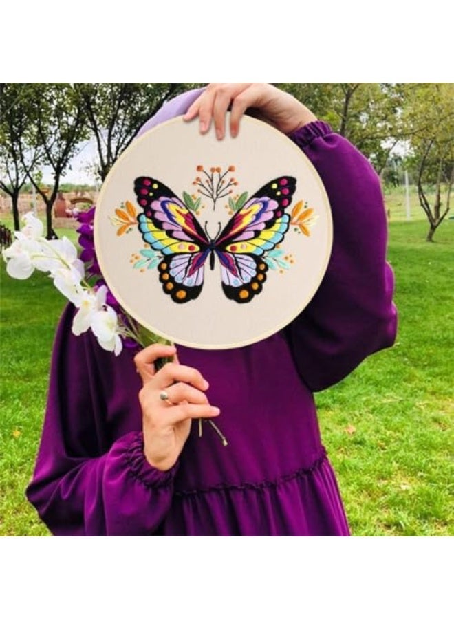 CLENEA 3 Pack Embroidery Starter Kit with Pattern, Flowers Butterfly Stamped Embroidery Kit Including Embroidery Fabrics, Bamboo Hoops, Threads Needles, Hobbies for Women (Green Yellow Purple) - Image 4