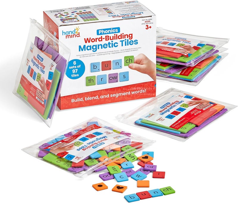hand2mind hand2mind Phonics WordBuilding Magnetic Letter Tiles Letter Recognition for Kindergarten Letter Sounds Phonics Manipulatives Phonemic Awareness Science of Reading Classroom Materials Set of 6 - Image 1