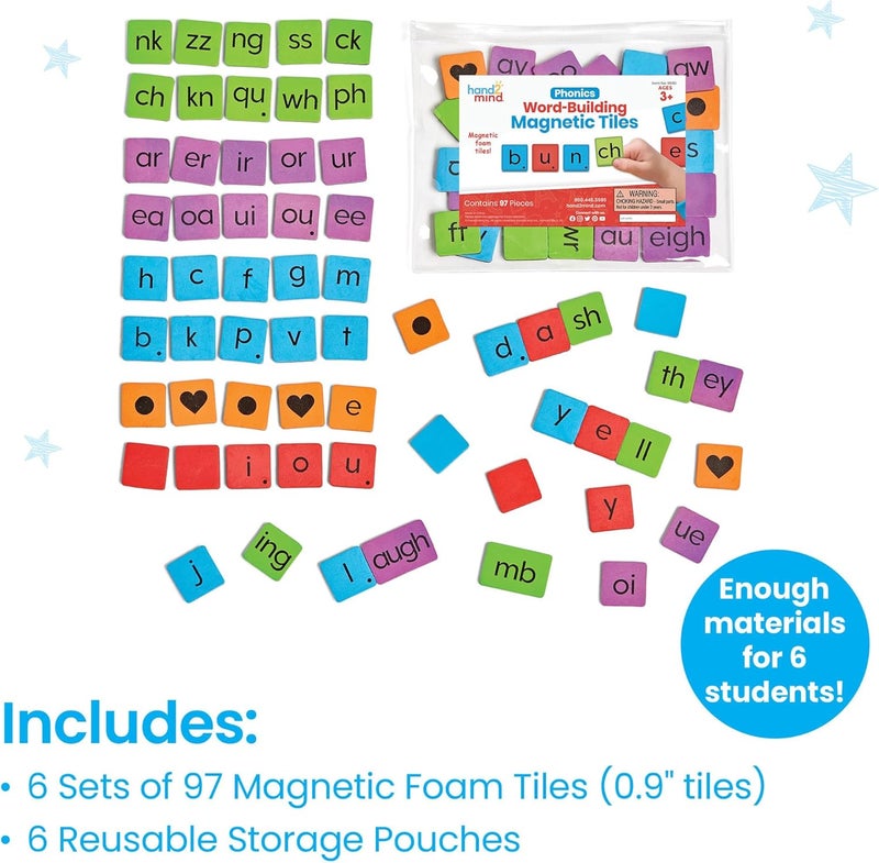 hand2mind hand2mind Phonics WordBuilding Magnetic Letter Tiles Letter Recognition for Kindergarten Letter Sounds Phonics Manipulatives Phonemic Awareness Science of Reading Classroom Materials Set of 6 - Image 2