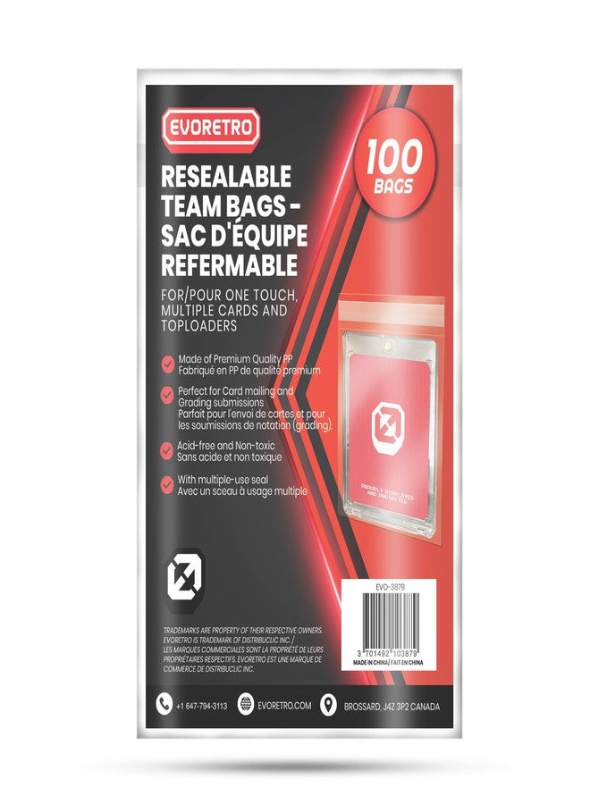 EVORETRO Resealable Team Bags 100 Pack - Fits Toploaders & One-Touch Holders up to 100pt - Crystal Clear Polypropylene Sleeves - Acid-Free Card Protectors for Mailing, Storage & Display - EVORETRO - Image 1