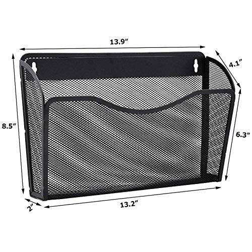 EASEPRES 3 Single Pocket Mesh Hanging File Organizer, Vertical Wall Mounted Magazine File Holder, Mount Basket Mail Paper Document Folder Organizing for Office, Home and School, Black - Image 2